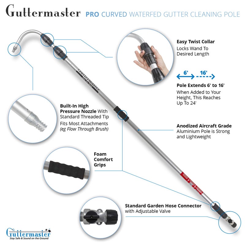 GUTTER MASTER Guttermaster Pro Telescopic Water Fed Pole, Gutter Cleaning Tool with Curved End -Easy Gutter Cleaning from the Ground, Connects to Most Garden Hoses, No Special Attachments Needed,Extends 16 Feet - Image 2